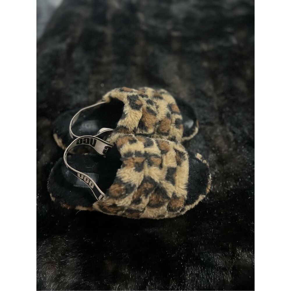 UGG Fluff Yeah Slide Girls Size 3 Cheetah Slippers‎ Leopard Brown Youth Winter
